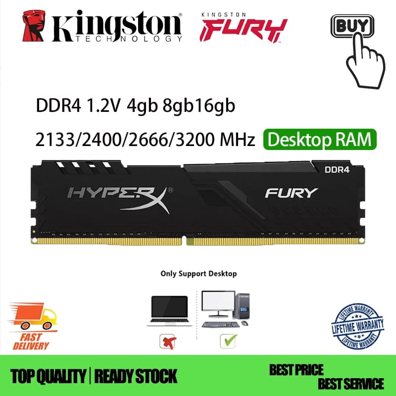 Kingston HyperX FURY RAM DDR4 4/8/16GB 2133 2400 2666 3200 MHz Desktop Memory PC Ram udimm dimm Memória De 288 Pinos