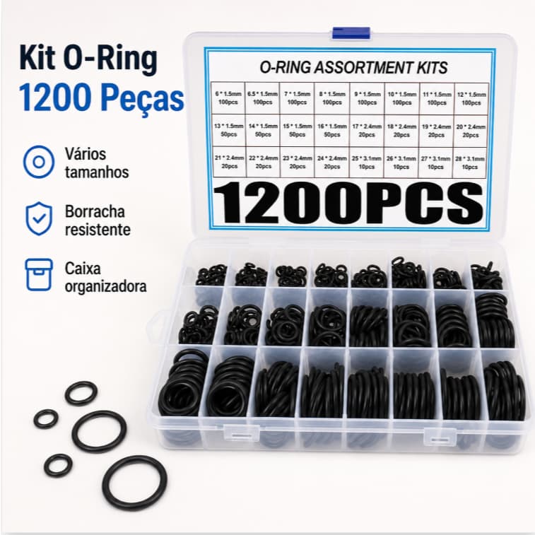 Kit 1200 pçs Anel De Vedação Junta De Borracha O-Ring Sortido C/Caixa Anéis De Vedação Para Torneira