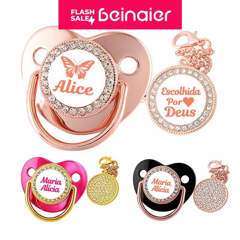 Chupeta personalizada com nome de bebê, corrente de silicone para chupeta, livre de BPA.