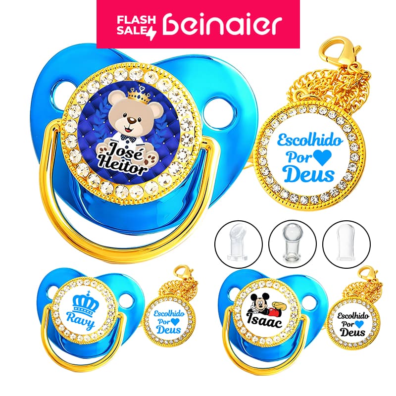 Chupeta para bebê/Formato arredondado/Nome do bebê personalizado/Bico de silicone/Livre de BPA