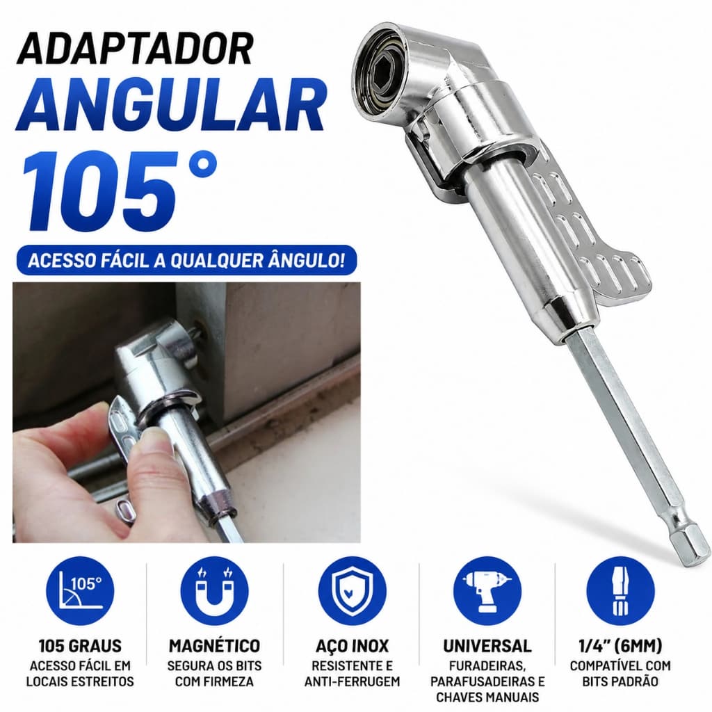 Adaptador Angular 105° Longo Para Parafusadeira e Furadeira