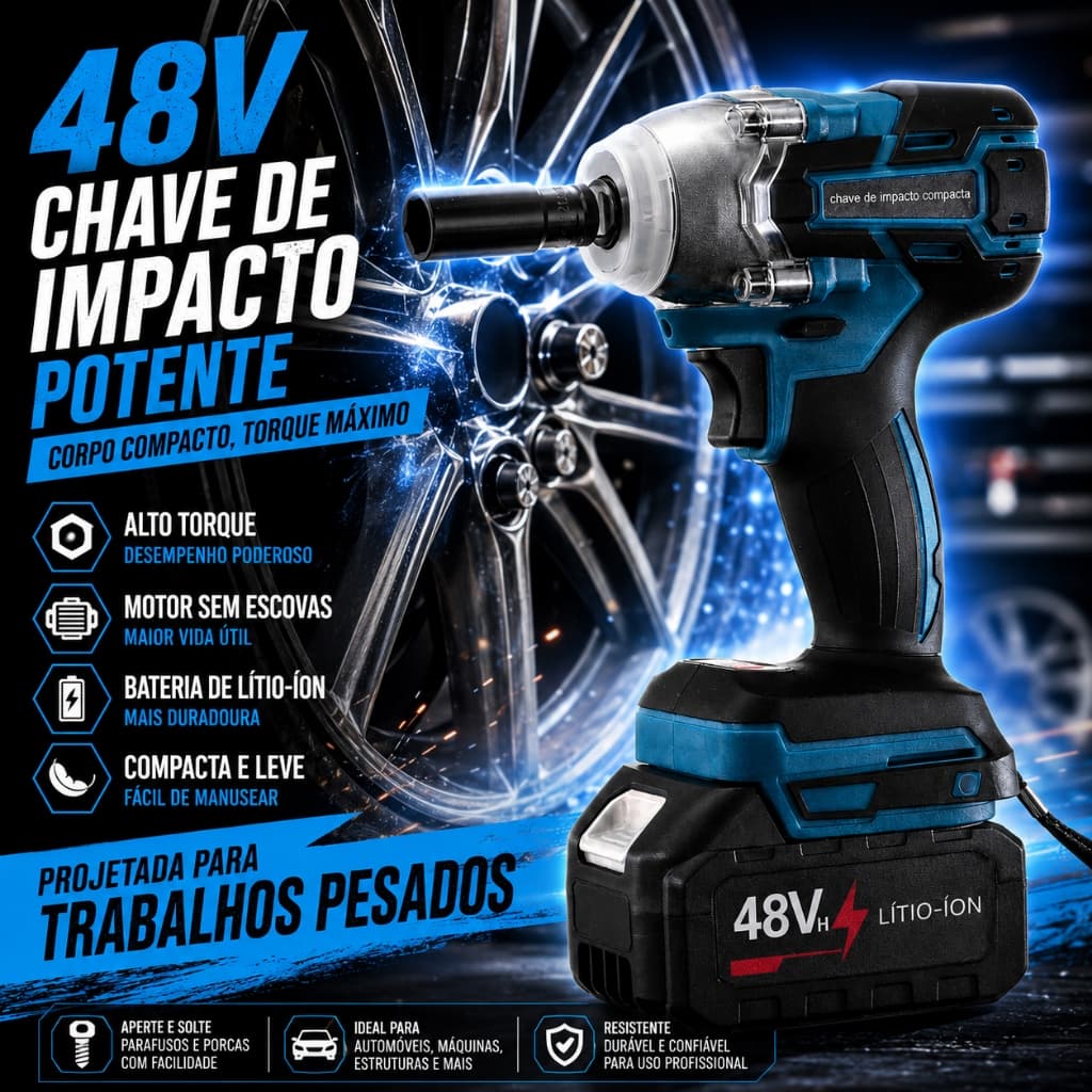 Chave De Impacto Sem Fio 48V,Conjunto Completo 3 Em 1,  Inclui Duas Baterias E Caixa De Ferramentas