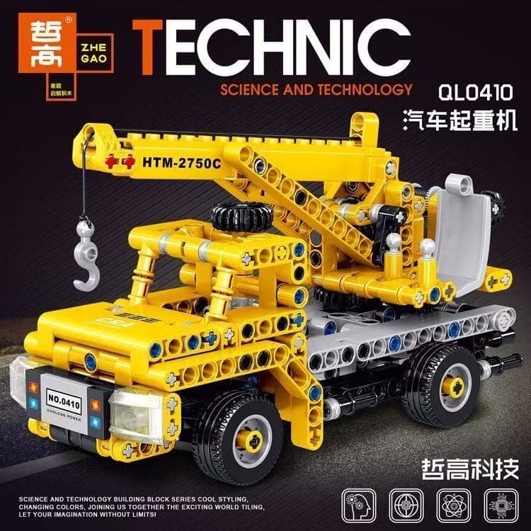 500 peças de blocos de montar LEGO, série de veículos de engenharia, guindaste, brinquedo educativo de montagem para men