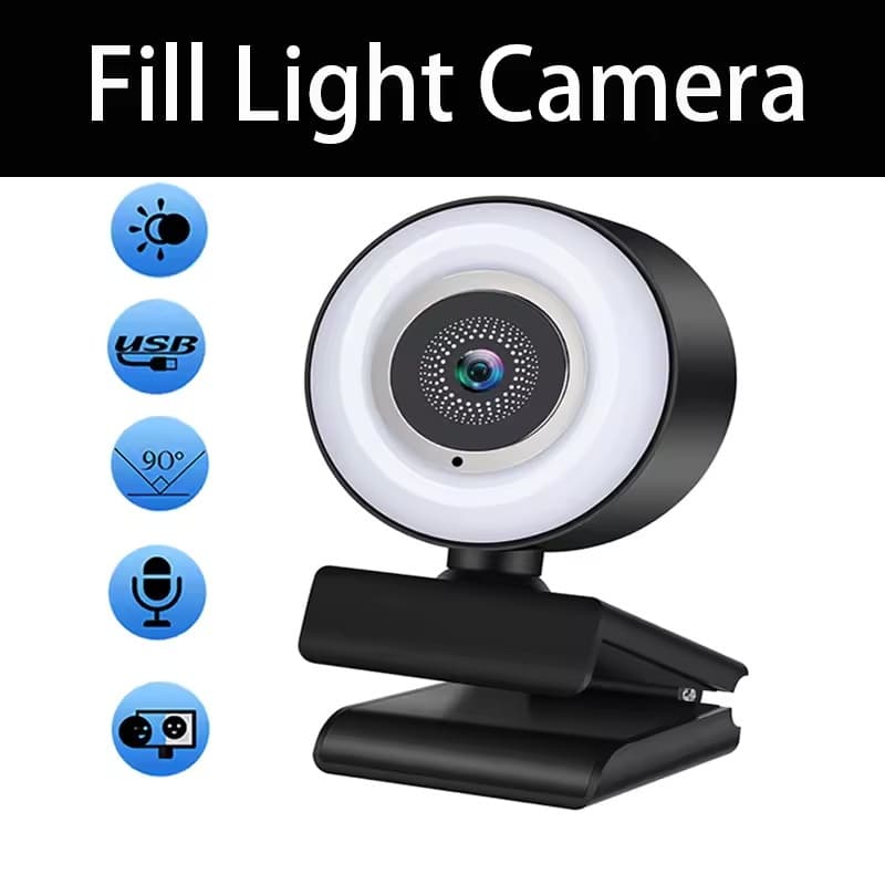 Webcam 1080P Mini Câmera Full HD Com Microfone De Luz De Preenchimento De Anel USB Transmissão Ao Vivo
