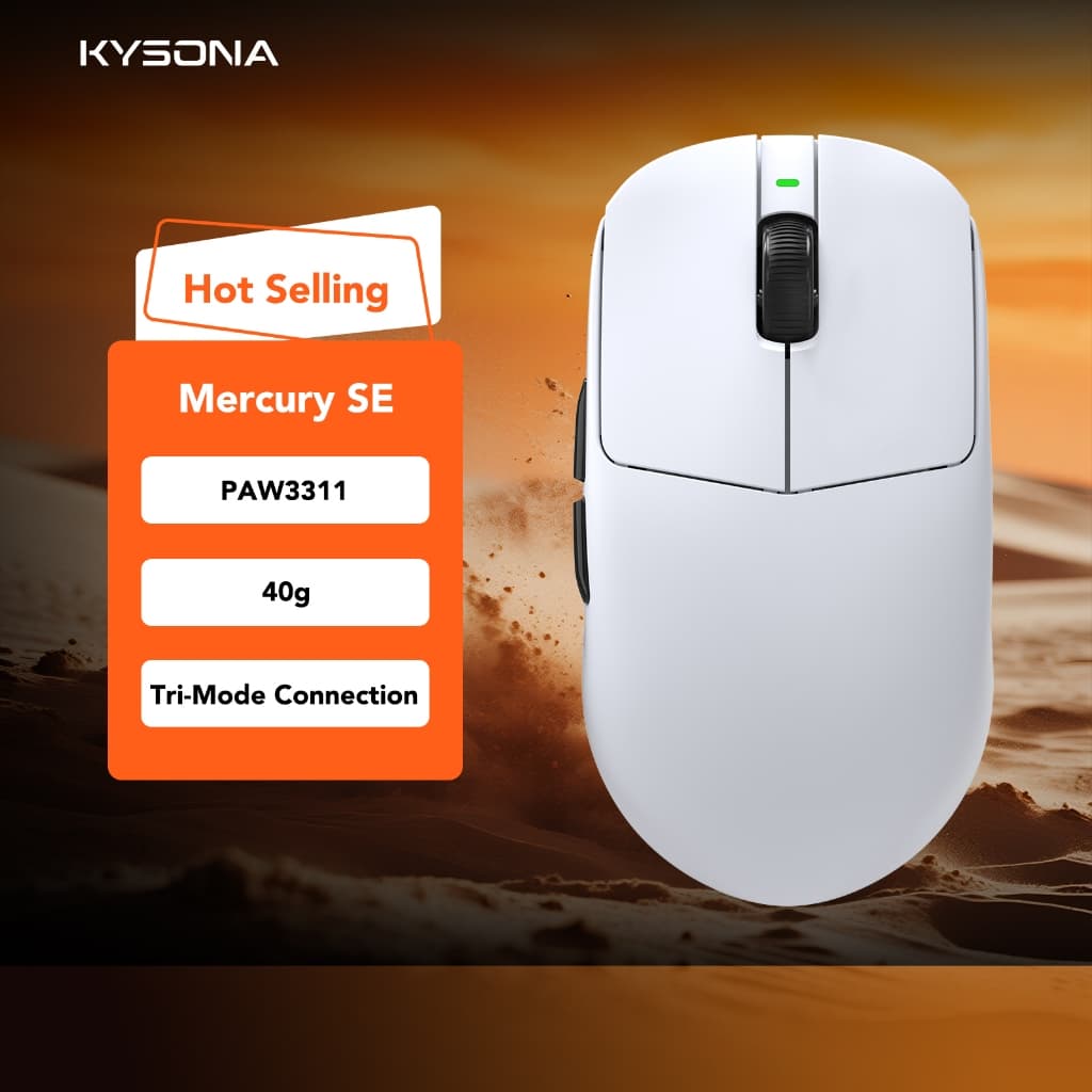 KYSONA Mercury SE 46g Mouse Para Jogos Ultraleve PAW3311 24000DPI 1000Hz Tri-Mode 300mAh Sem Fio