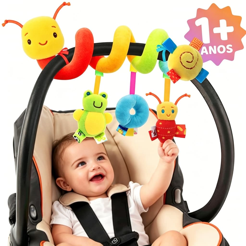 Móbile Espiral para Carrinho e Berço Bebê Conforto – Brinquedo Sensorial Educativo 0+ Anos Com Chocalho