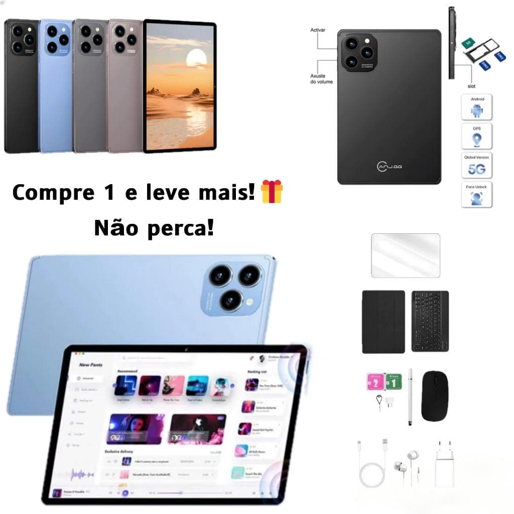 Tablet 10.1 Polegadas Android 13 6GB+128GB Com Kit Completo Teclado Mouse Caneta Touch