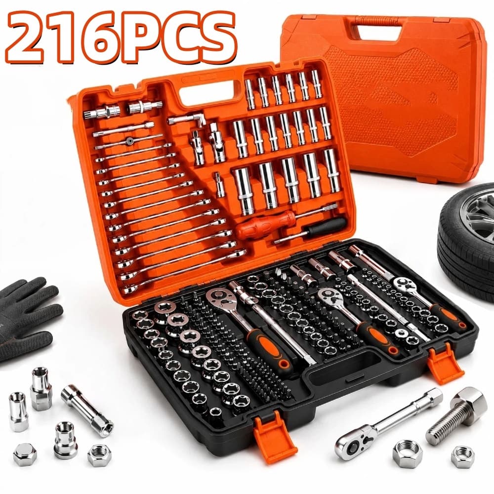 Kit de Ferramentas216 Peças profissional jogo chave combinada soquetes e catraca grande