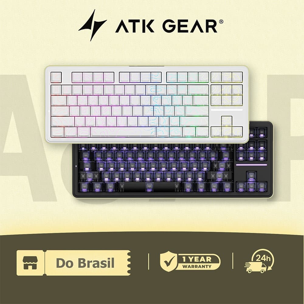 ATK A87 Pro Teclado Mecânico Sem Fio Bluetooth De Três Modos Rgb Retroiluminado E-Sports Game Dedic