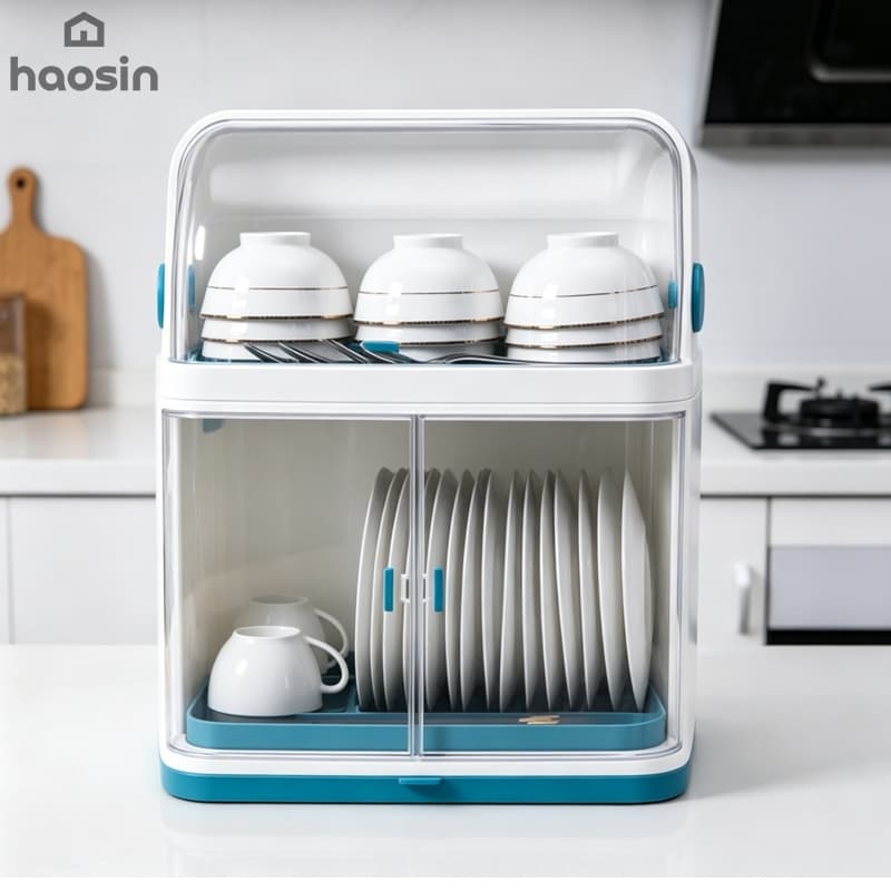 Haosin Escorredor de Louça Dupla Camada com Tampa Organizador Multiuso para Cozinha