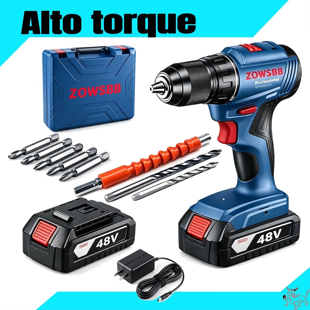 Profissional Furadeira parafusadeira 48v 2 Baterias  furadeira de impacto elétrica com kit de acessórios ZOWSBB