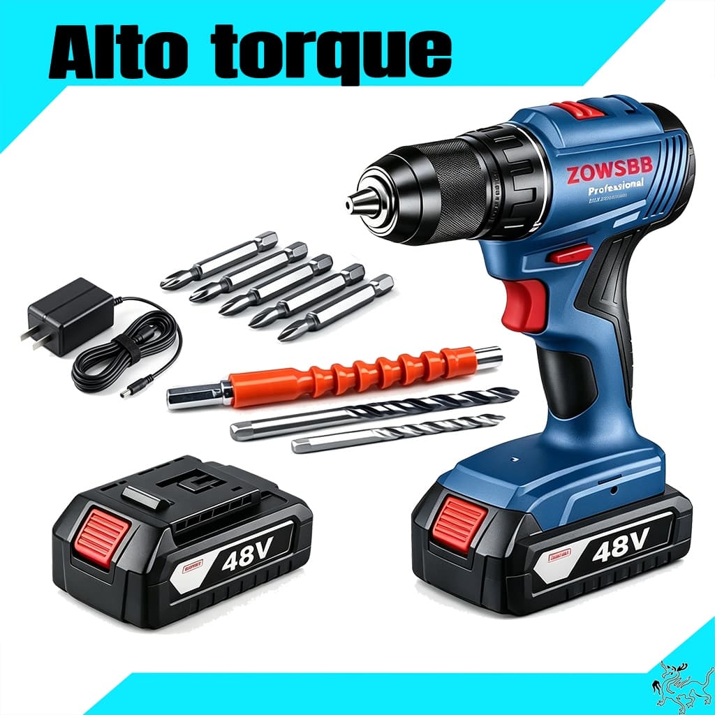 Furadeira parafusadeira Profissional  furadeira de impacto elétrica 48v 2 Baterias com kit de acessórios ZOWSBB