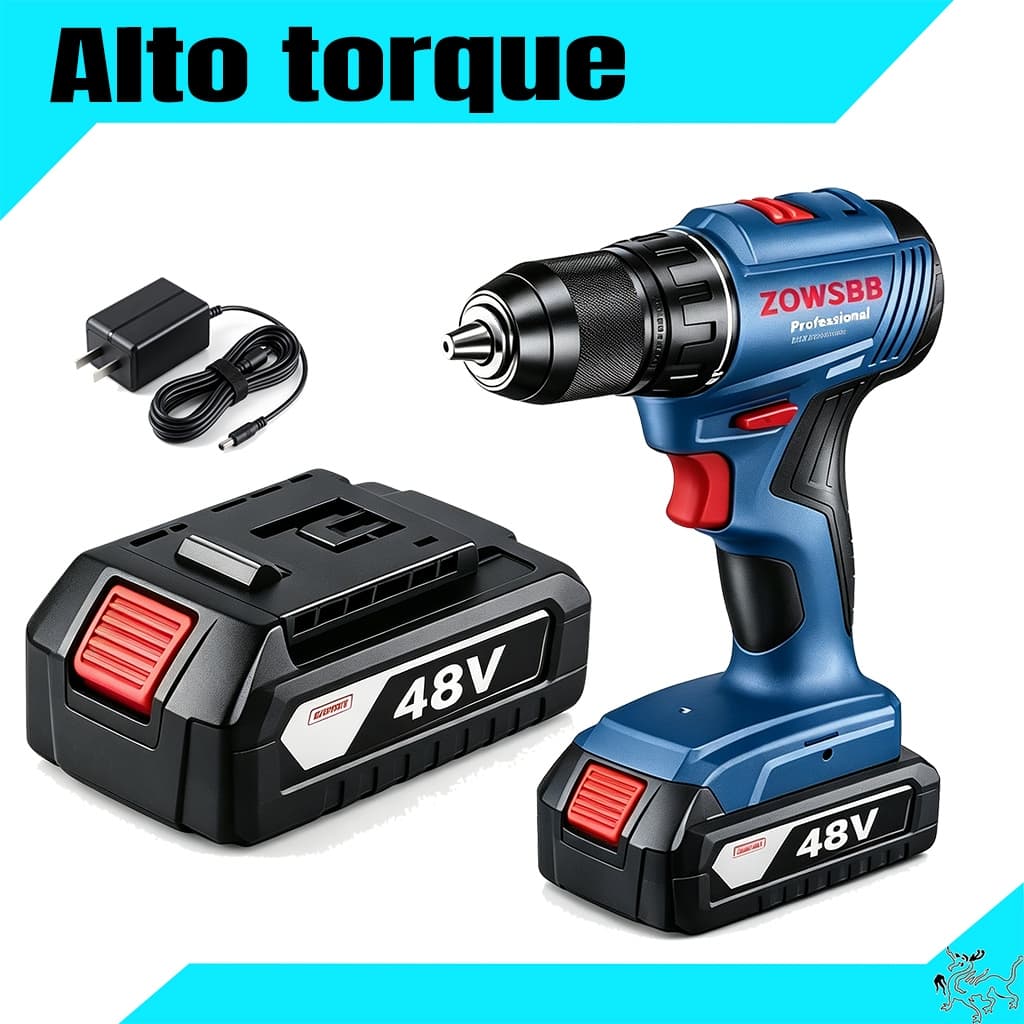 Furadeira parafusadeira Profissional 2 Baterias 48v  Alto torque furadeira de impacto elétrica ZOWSBB