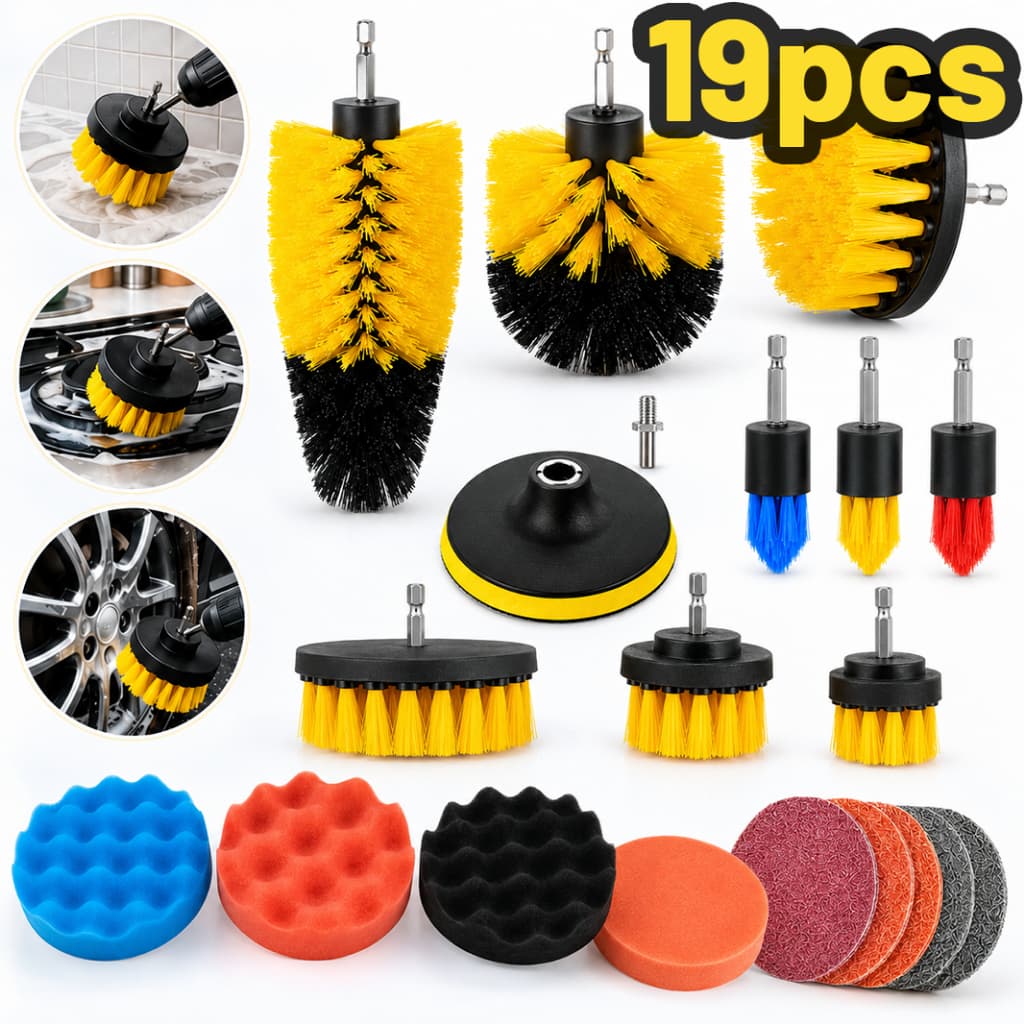 Kit 19 Peças Escovas para Furadeira Limpeza Pesada Polimento Cozinha Banheiro Carro