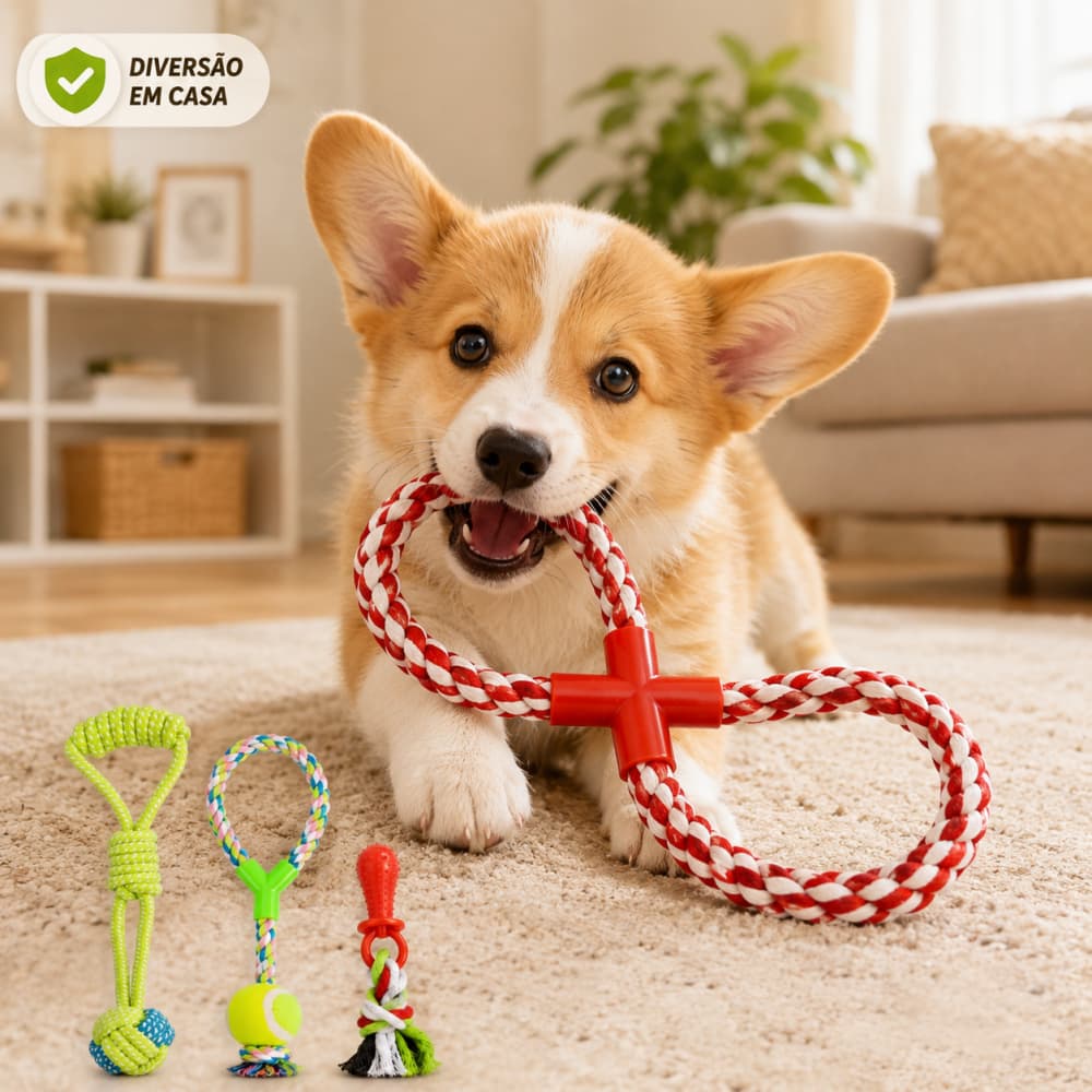 4 Brinquedo Pet Corda Resistente Interativo Cachorro Forte - Brinquedos para Cães Durável