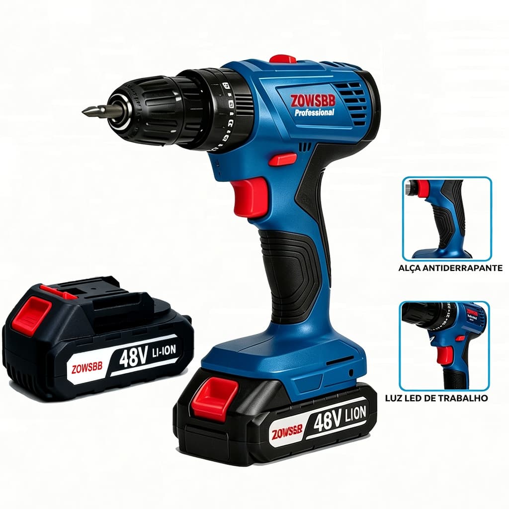 Furadeira parafusadeira 48V furadeira de impacto 2 Baterias Genérica bosh GSR 185-li Profissional