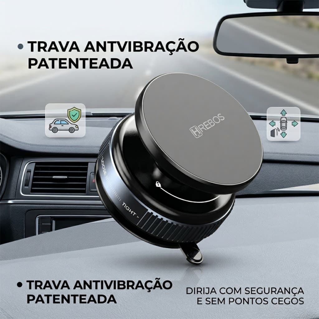 HREBOS Suporte Magnético para Celular Painel Carro Trava Antivibração Rotação 360°