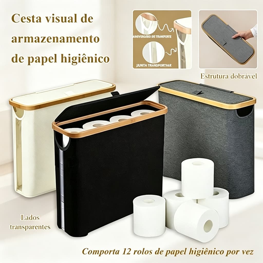 Cesto De Bambu ParaPapel Higiênico Com Tampa Organizador Multiuso Para Banheiro Sala De Estar
