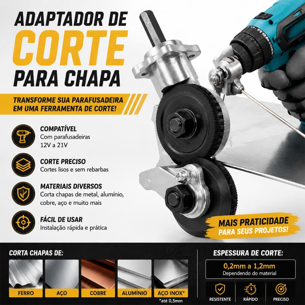 Adaptador De Corte Para Parafusadeira Furadeira Cortar Chapa Calhas Metal Alumínio Conector