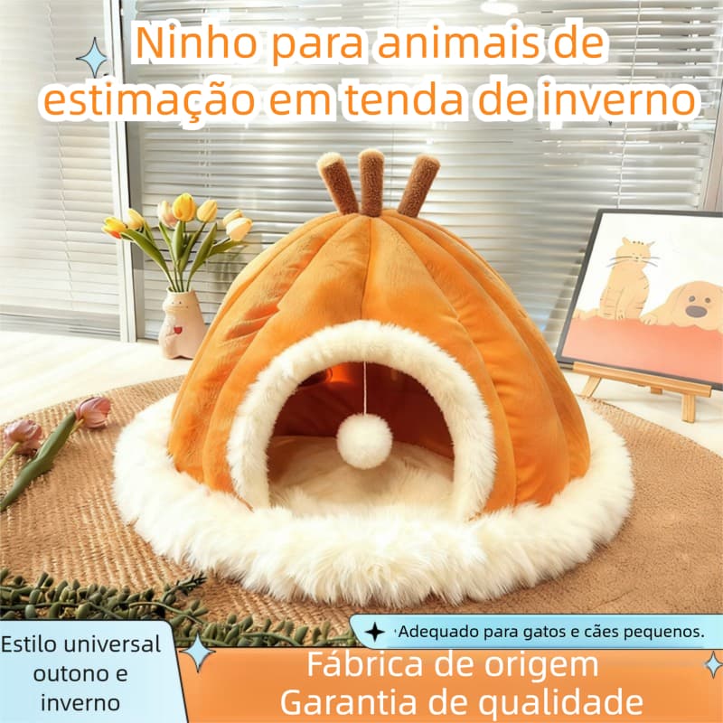 Casinha para Pet, Cama de Pelúcia Térmica, Casinha Fechada Anti-Frio para Gatos e Cachorros