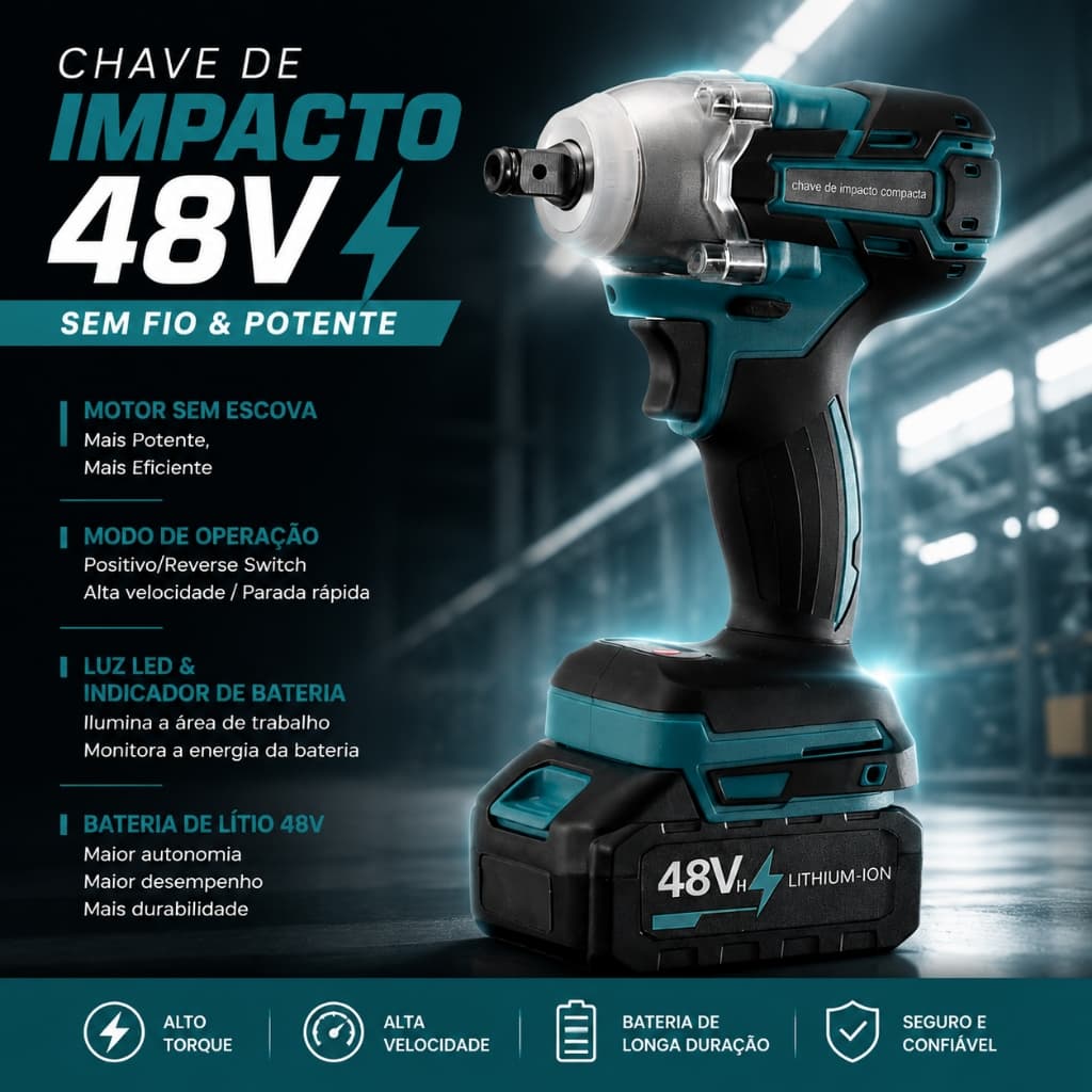 Chave de Impacto Kit 3-em-1 Completo Design Portátil Profissional Motor Sem Escovas e Acessórios