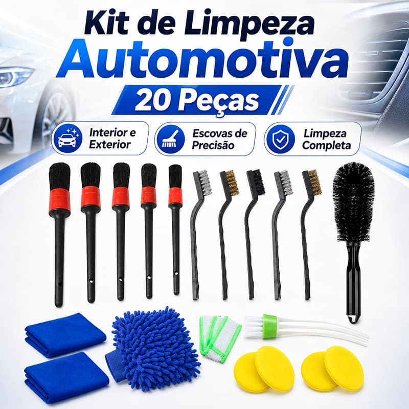 Kit Limpeza Automotiva 8/15/20 Peças  Escovas Detalhamento Pano Microfibra Para Carro