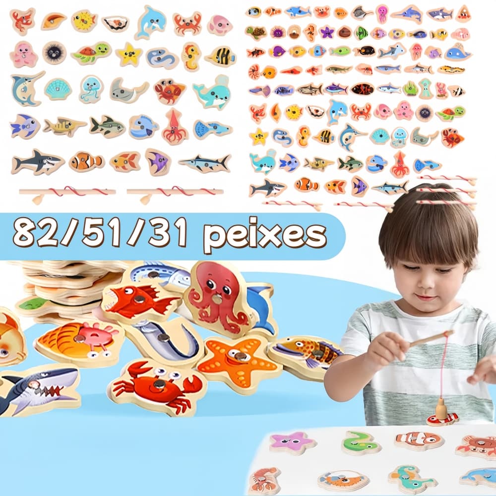 82 Peças Brinquedo De Pesca Magnética Infantil Brinquedo Educativo De Madeira Jogo Interativo Pais-Filhos Montessori