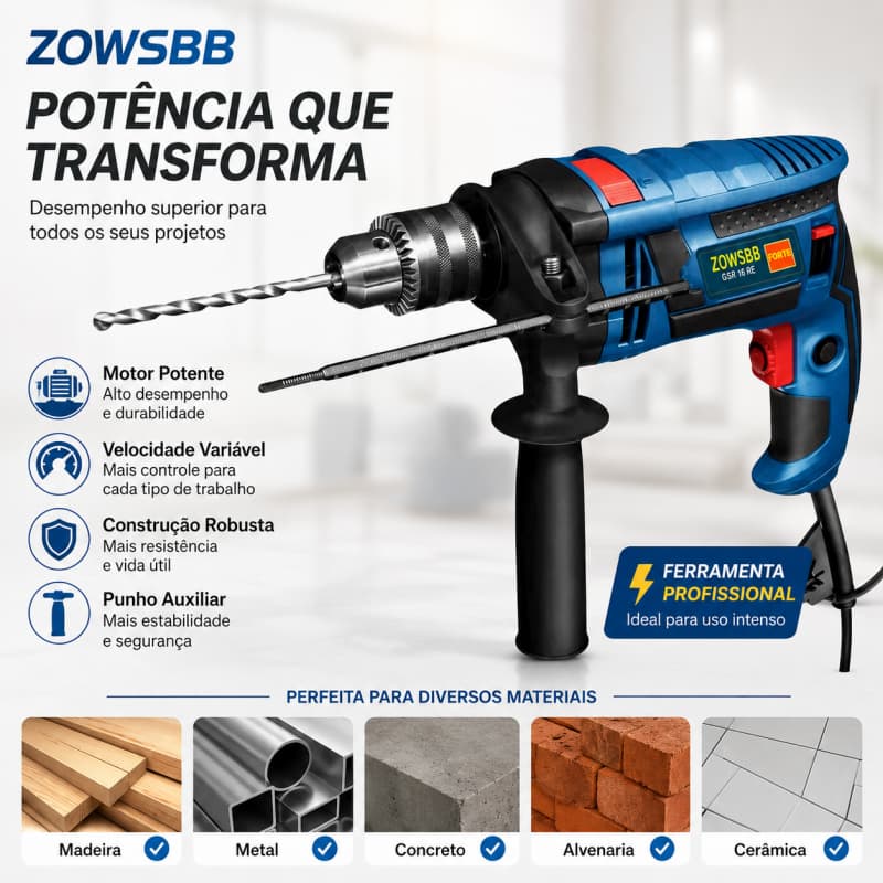 Furadeira de impacto parafusadeira Furadeira elétrica 980W ferramenta GSB 16RE Genérica bosch/zowsbb