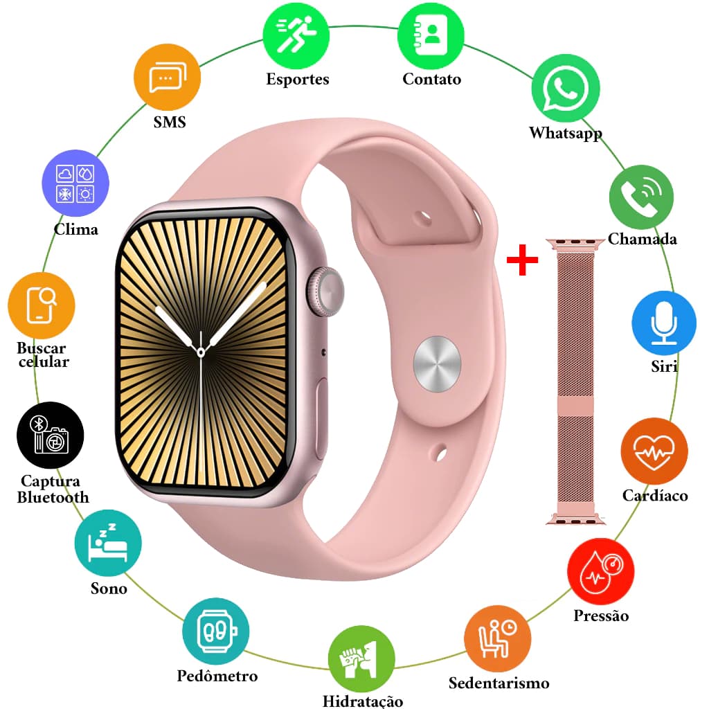 2026 Smartwatch Mini 38mm Adulto Chamada Bluetooth Monitoramento Cardíaco calculadora - Lojas brasileiras