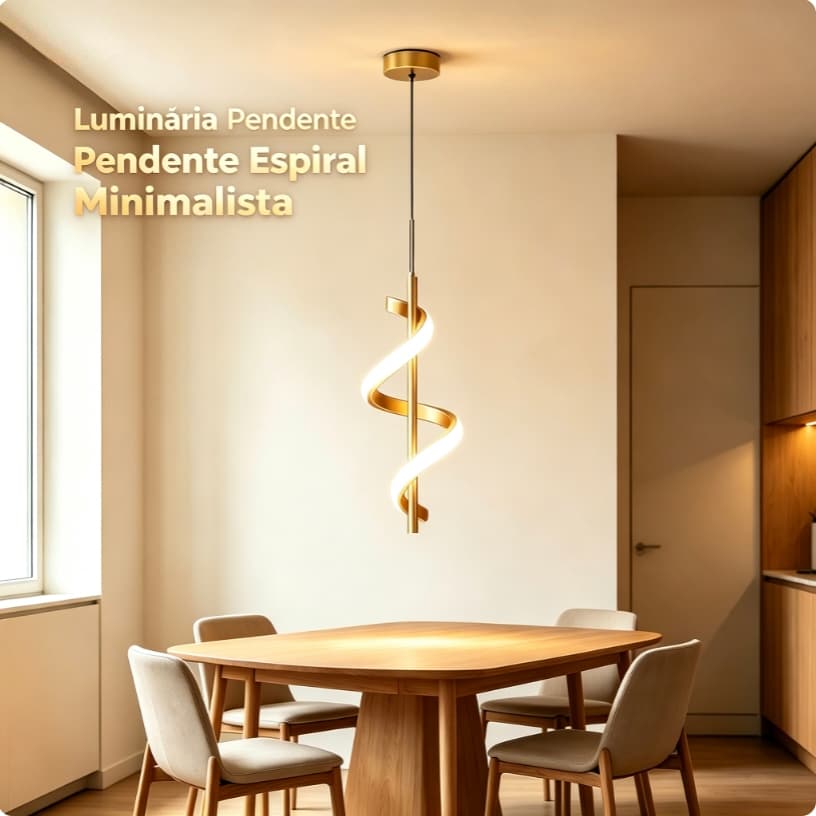 Luminária Pendente LED Espiral Dourada Luxo Moderna Minimalista Cabeceira Quarto Bar Sala Jantar Decoração Casa