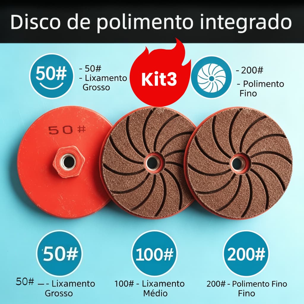 Almofada Diamantada 80mm Grão 50/100/200 M10 Furo16mm | Esmerilhadeira 100 | Cerâmica e Granito