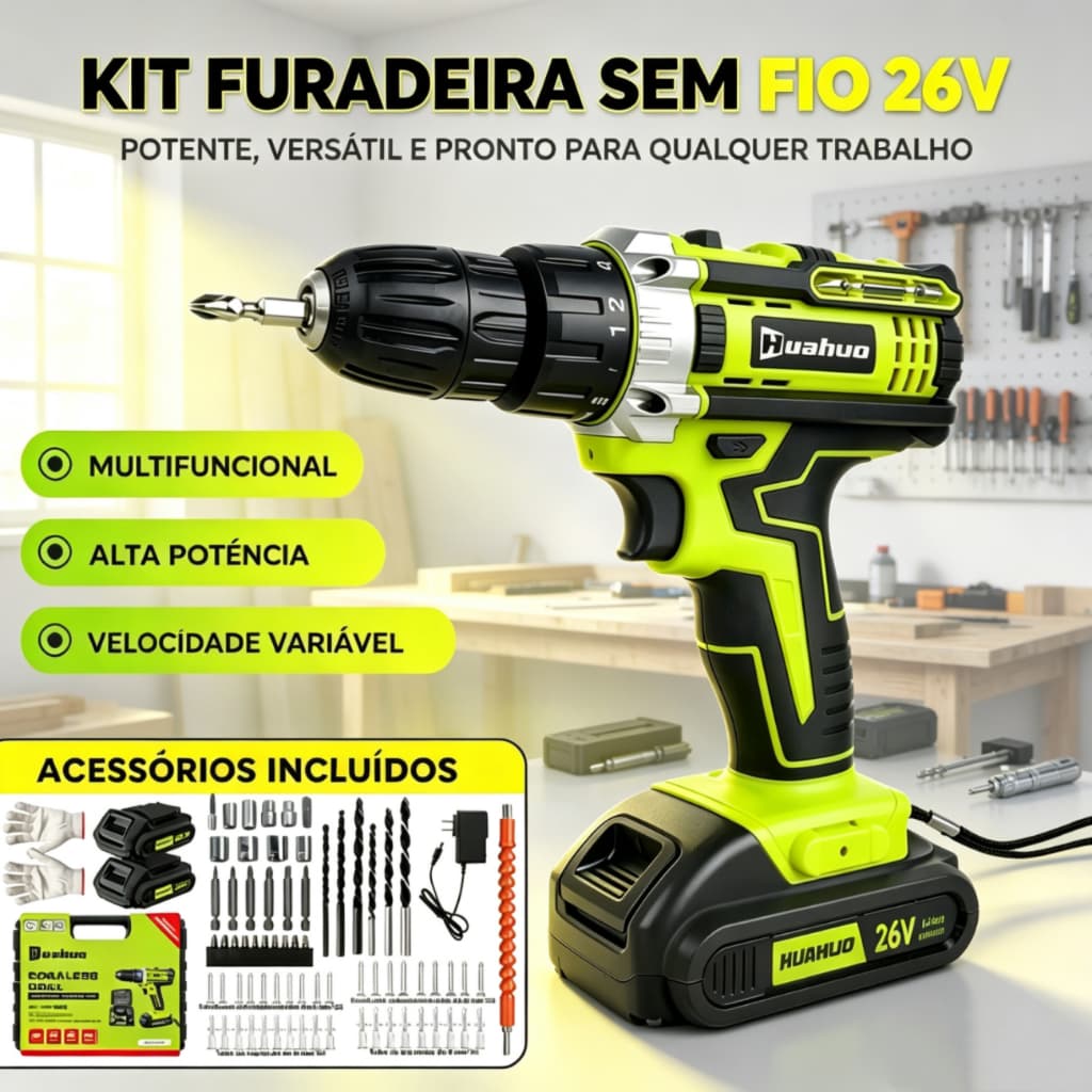 【110V/220V】Parafusadeira Furadeira 68/26V 2 Baterias Com Maleta e Acessórios Completo!!