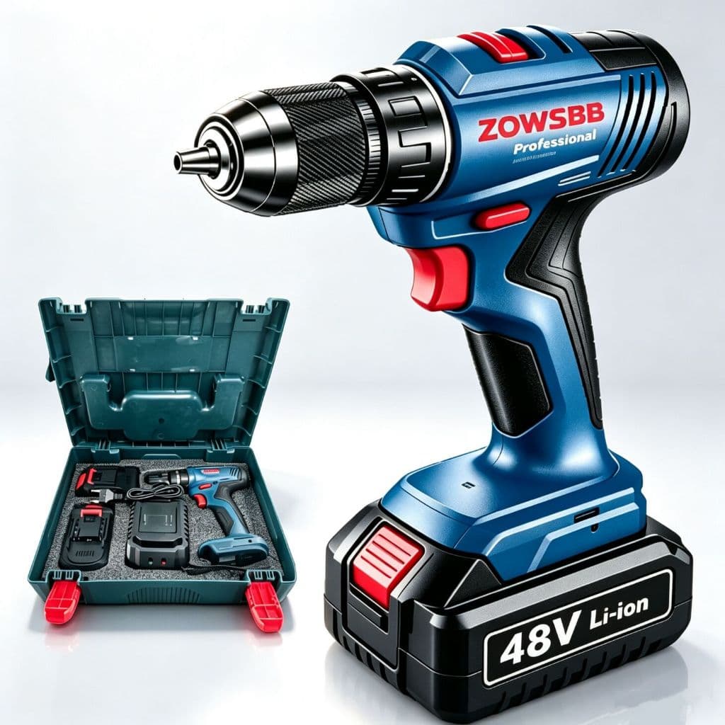 Profissional Furadeira parafusadeira 2 Baterias 48v geral ZOWSBB furadeira de impacto elétrica com kit de acessórios