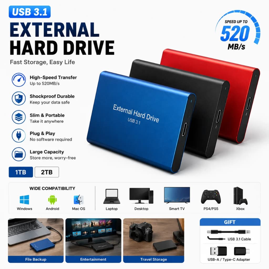 Unidade De Armazenamento SSD Tipo C Portátil De Disco Rígido Externo Para PC De Escritório Doméstico