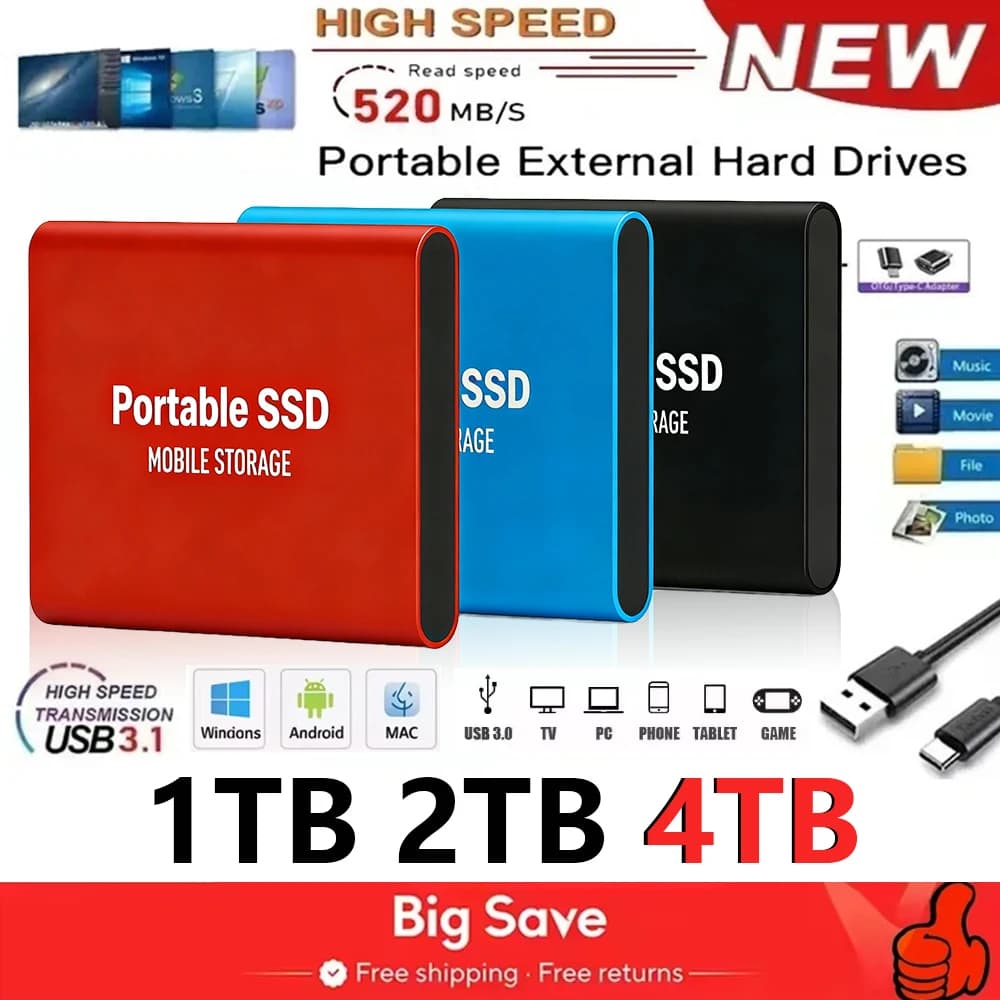 Genuíno Portátil SSD 1TB Disco Rígido Externo De Alta Velocidade 2TB/4TB USB 3.2 16TB Unidade De Estado Sólido Em Massa 
