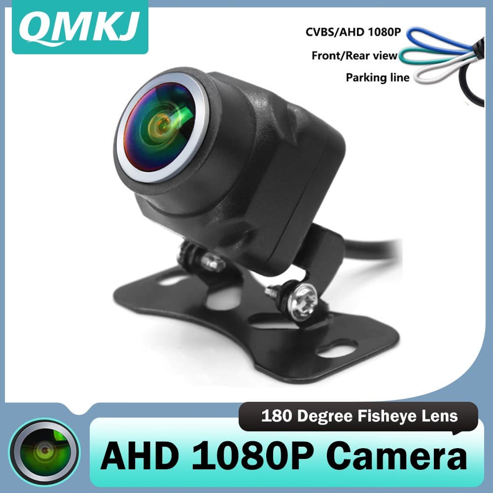 Câmera De Visão Traseira Do Carro QMKJ AHD 1080P 180 ° 6 Lentes Olho De Peixe De Vidro À Prova D'água Luz Das Estrelas R