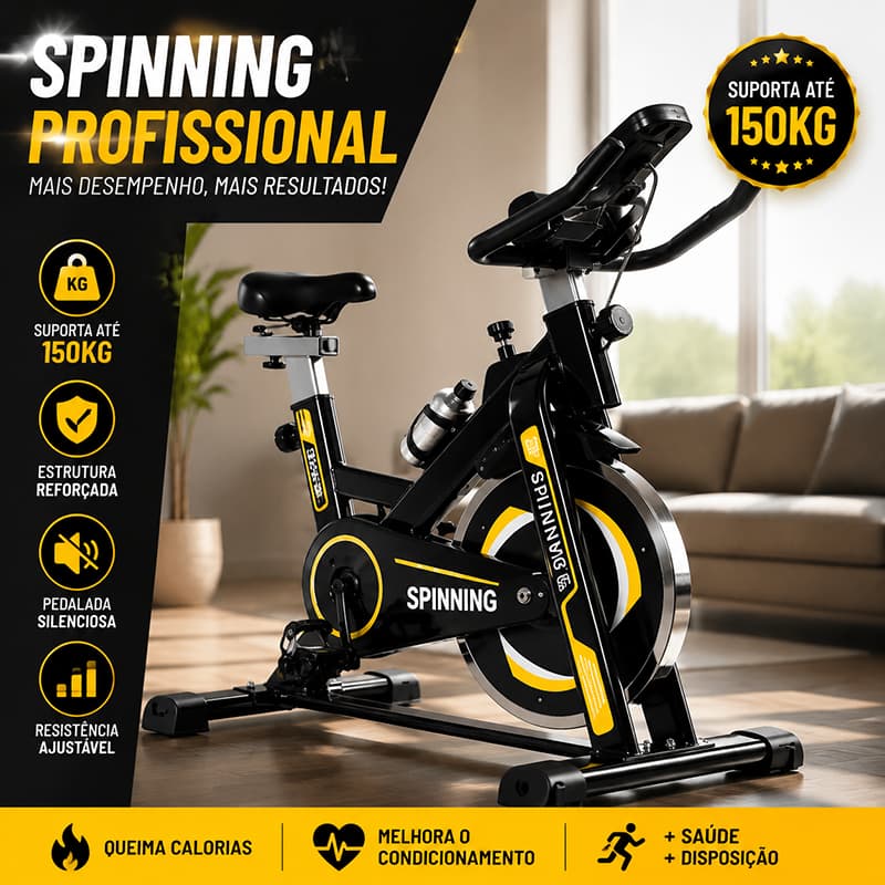 Bicicleta Ergométrica Spinning Profissional 150kg Inércia 15kg - Treino em Casa Esportivo