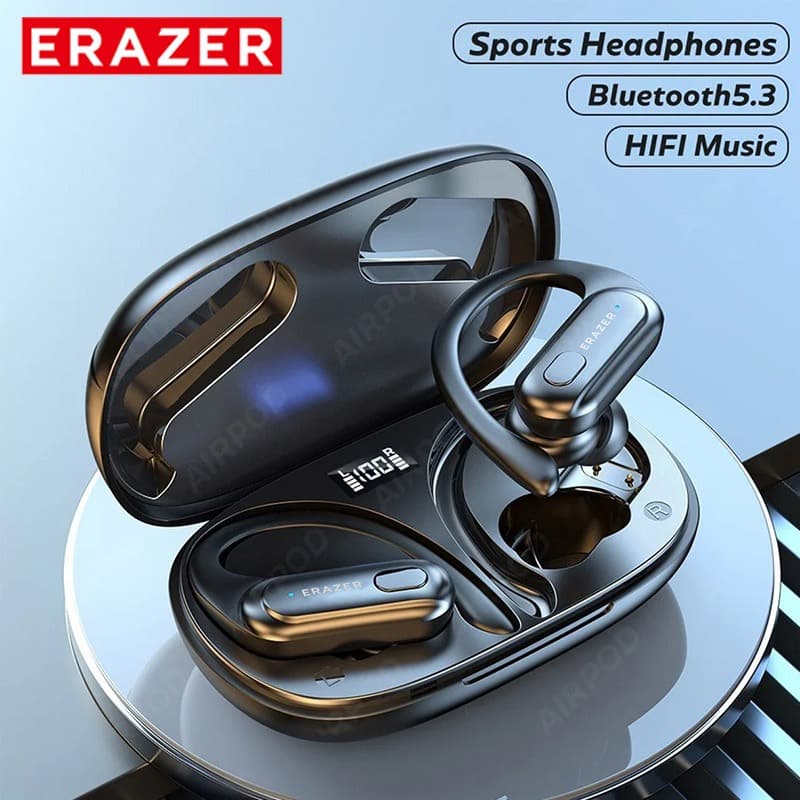 ERAZER XT60 Fone De Ouvido Sem Fio Bluetooth 5.3 Esportivo Fones Com Estéreo HiFi Display Digital LED Microfone