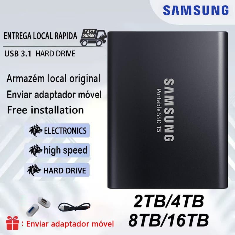 SAMSUNG T5 SSD Portátil 2 Tb 4 8 16 Unidade De Estado Sólido Externa USB 3.1 Disco Rígido Externo HD