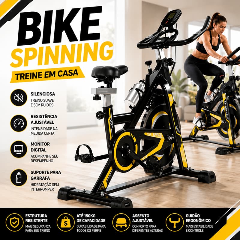 Bicicleta Bike Ergometrica Spinning Academia Fitness Profissional 150kg Para Fitness Treino Esportivo e Profissional