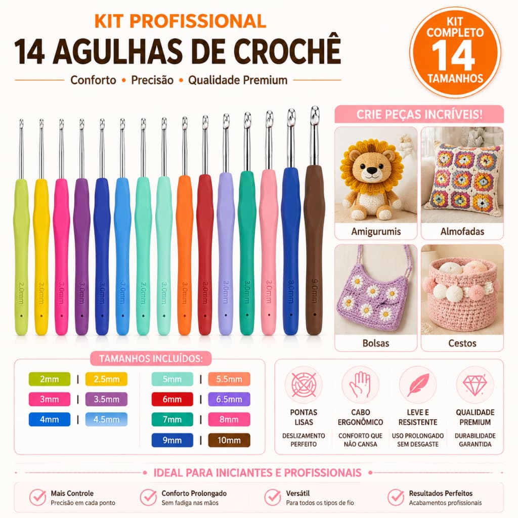Conjunto de crochê profissional de 53/14 peças, incluindo ferramentas de tricô e agulhas de crochê.
