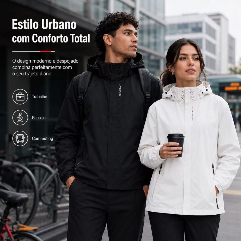 Jaqueta Corta-Vento Unissex com Capuz Leve para Trabalho Passeio Viagem e Uso Urbano Masculina Feminina