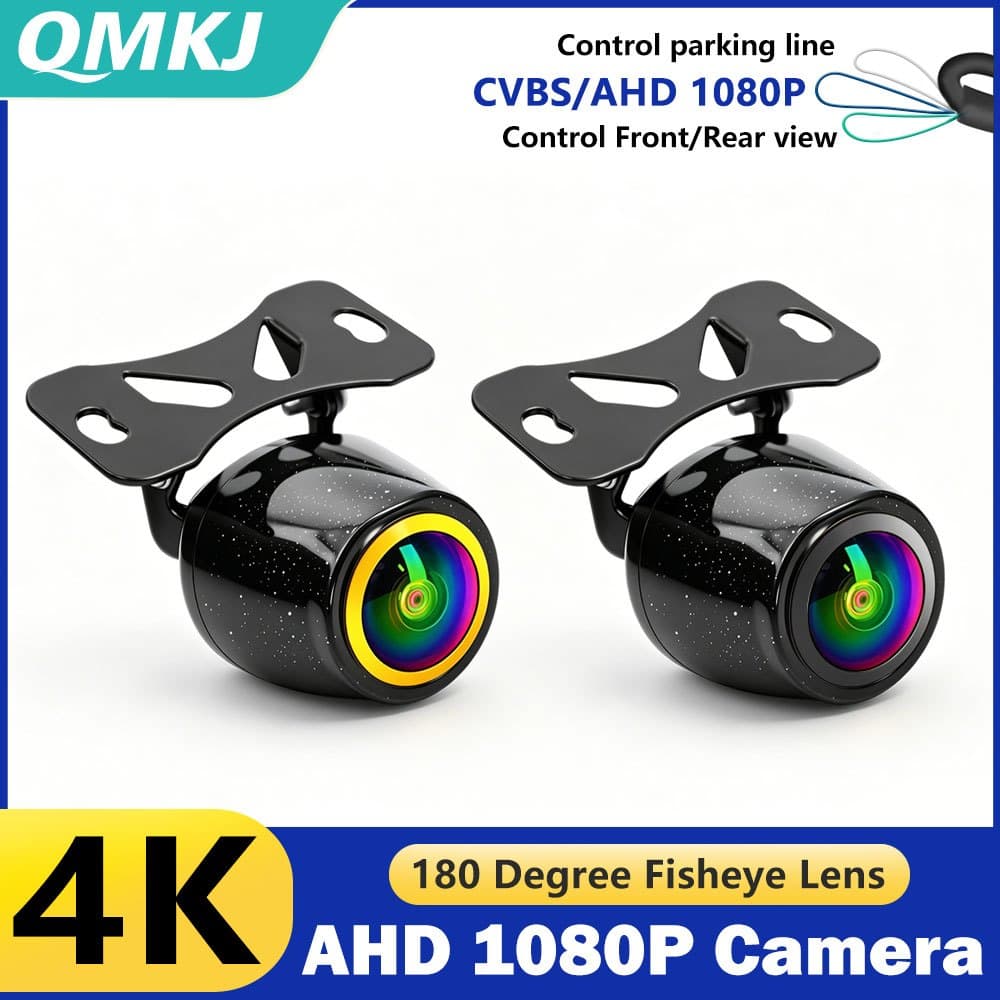Câmera Reversa Do Carro QMKJ 1080P AHD 180 ° Fisheye Duplo CVBS/Sinal Dianteiro Interruptor De Visão Traseira Controle L