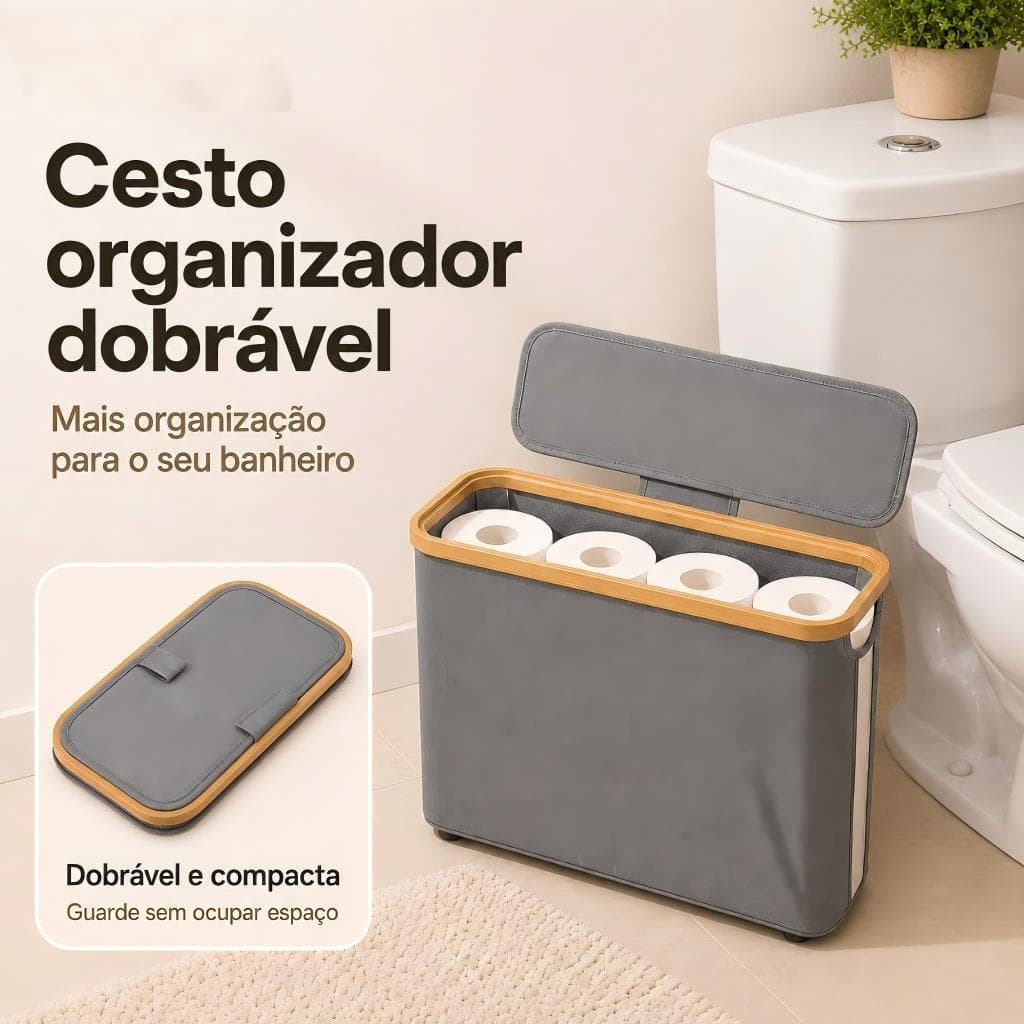 haosin Cesto Organizador Dobrável De Bambu Com Tampa Para Armazenamento De Armário De Banheiro