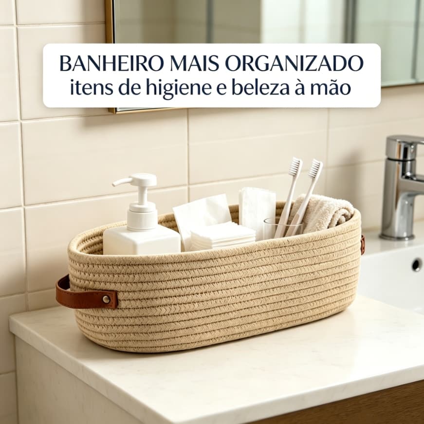 Kit Cesto Organizador para Banheiro e Armário Multiuso Porta Papel Higiênico 33x10x15cm