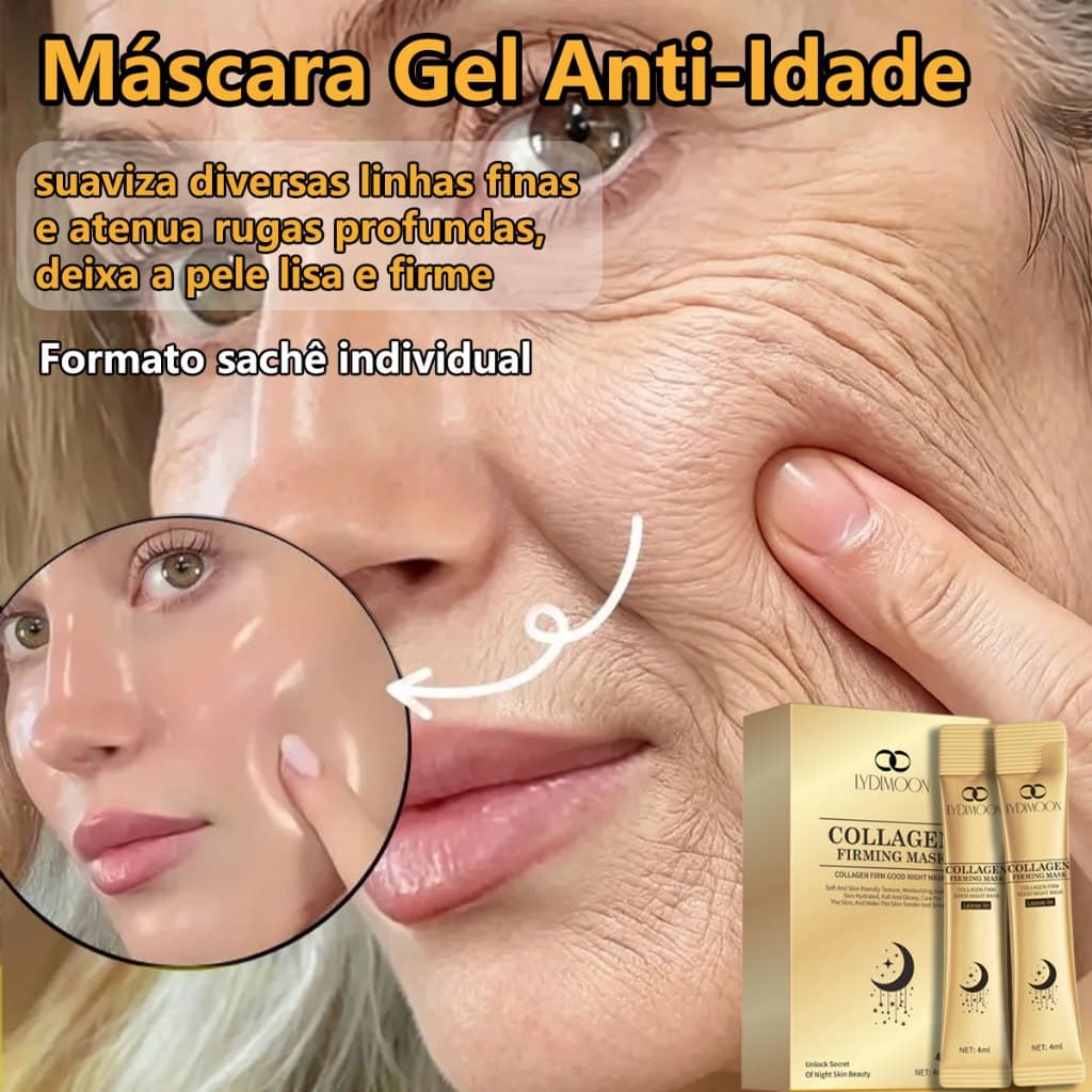 Máscara Gel Anti-Idade Colágeno 20pcs Anti-Rugas Lifting Rejuvenesce Hidrata e Ilumina Suaviza Linhas Finas Firming