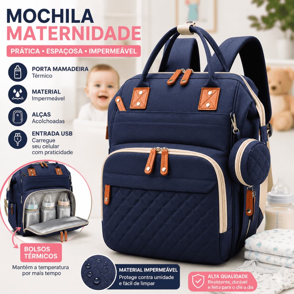 Mochila Bolsa Maternidade Original Impermeável Porta mamadeira Fralda Menina Menino