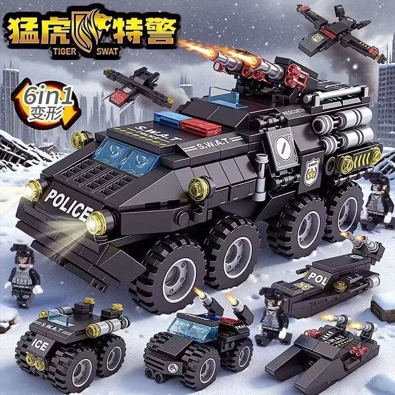 1000 blocos de montar Série militar LEGO Veículo blindado SWAT Brinquedo de tanque de guerra para montar, ideal para men
