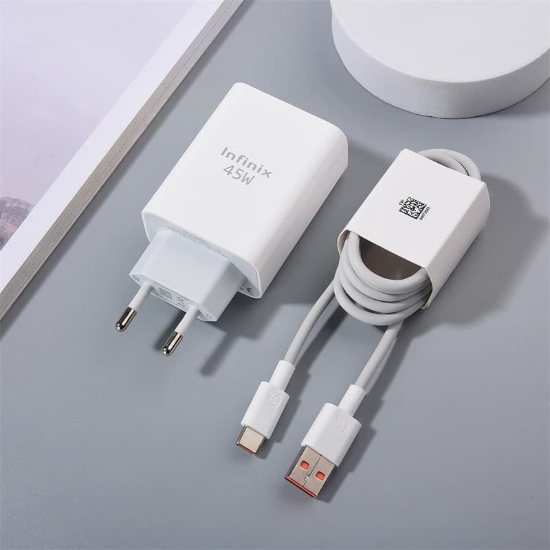 Original Infinix 45W Carregador Ue Super Rápido Adaptador De Energia 6A USB C Cabo Para Nota 40 30 30i Zero 8 30x Quente
