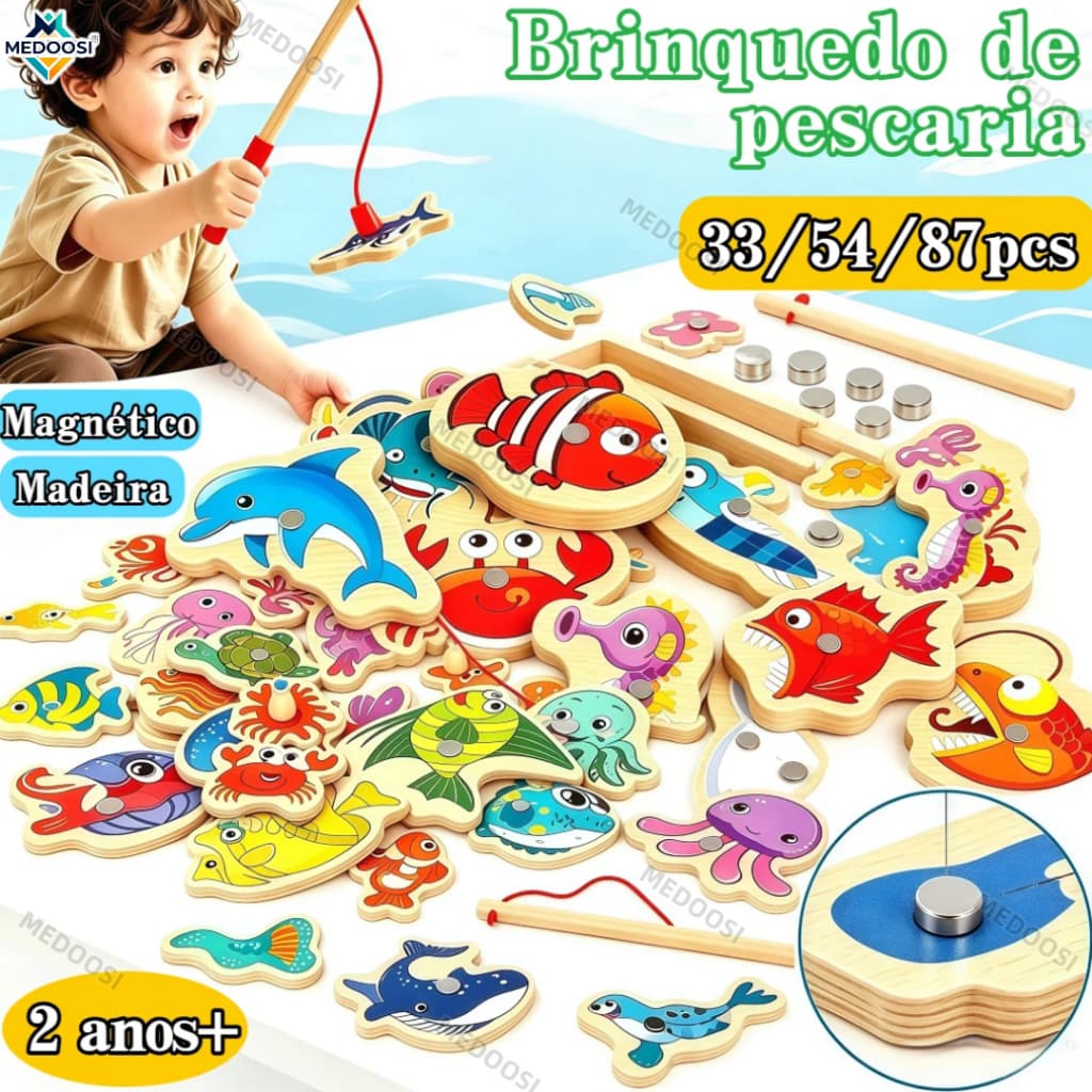 MEDOOSI 54/87/33 Peças Brinquedos Pescaria Magnéticos infantil De Madeira/Jogos Educacionais Para Crianças Montessori